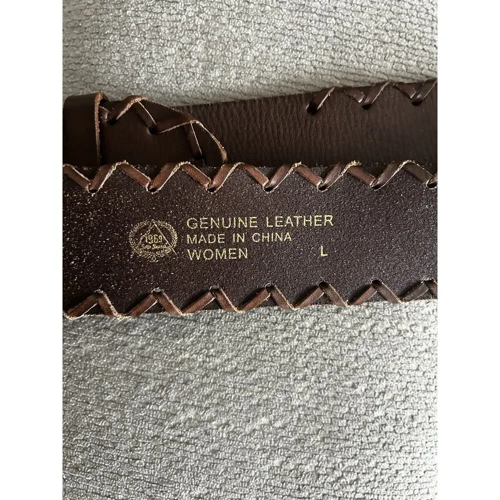 Gap Women’s Brown Leather Belt Stitch Trim Brass Buckle XL Western Cowgirl